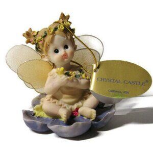 Ornament Angel Sculpture Sitting on Flower Cloth Wing Vintage 1970s